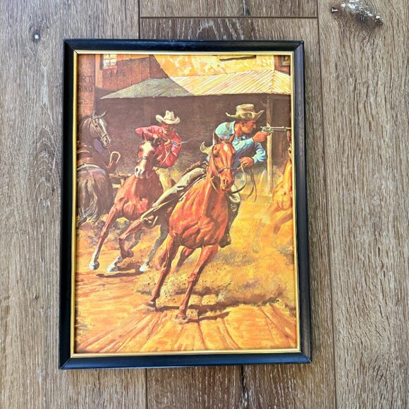 Mid Century Western Framed Gun Slinging Cowboys - Picture 7 of 17